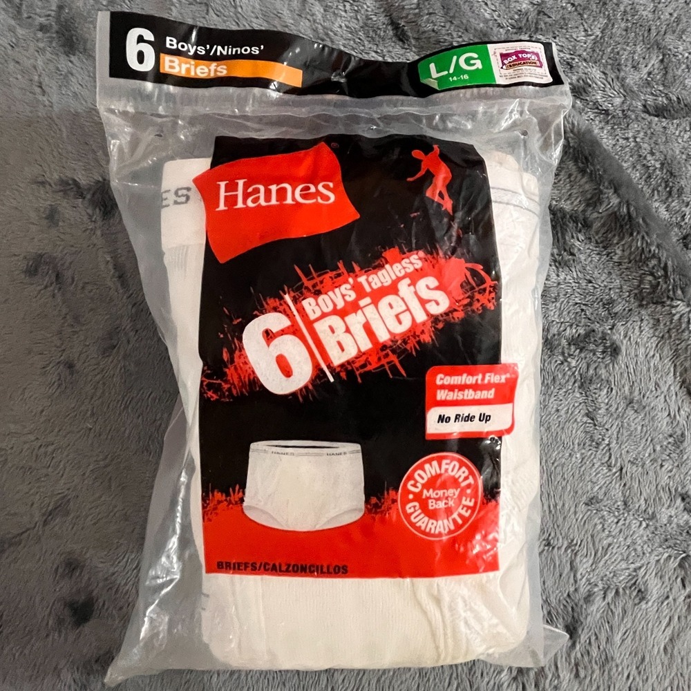 HANES 6-Pack Tagless Comfort Fit No Ride Up Briefs Boy's Size L/G (14-16)